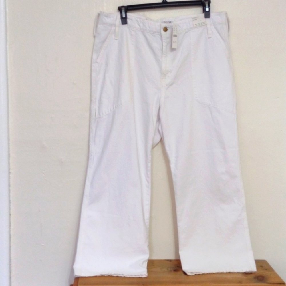 J Crew White 100% Cotton Denim Slim Wide Leg Pants Size 34 NWT Waist 38"